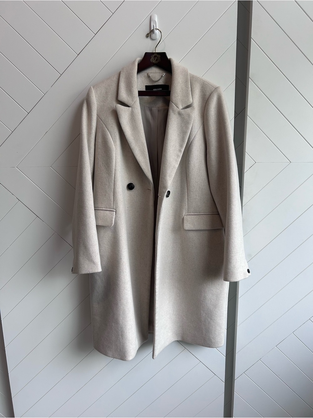Women’s Vero Moda Double-Breasted Cream colored wool blend Coat size L - Picture 3 of 15